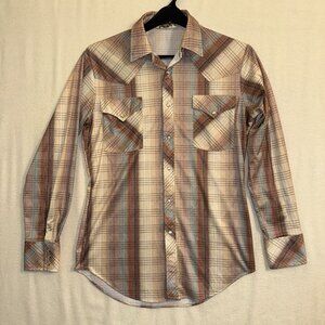 Vtg Medium Bronco Western Shirt Pearl Snap Long Sleeve Stripe Rockabilly